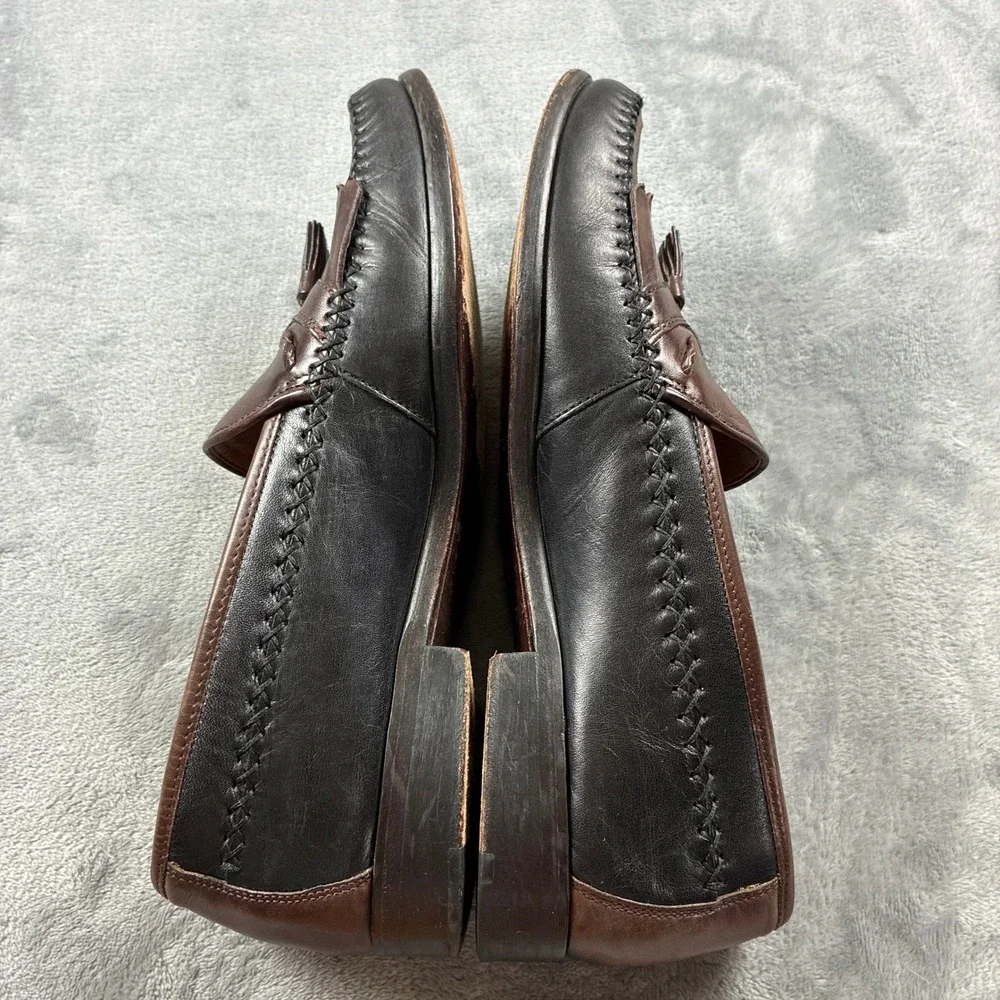 Domani Mens 11M Two Tone Brown Black Leather Tassel Kiltie Loafers India Preppy